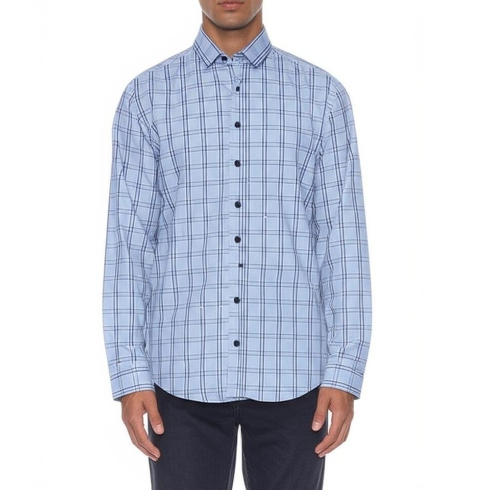 Nick Graham Shirt Mens XL Long Light Blue Plaid Modern Fit Button Up NWT